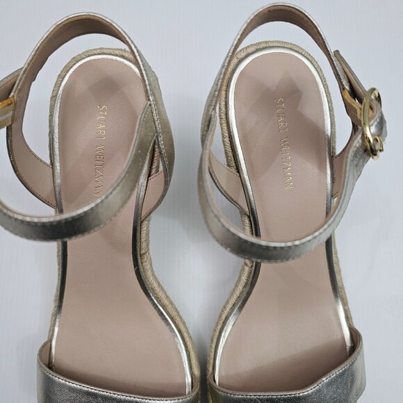 Stuart Weitzman Teddi Wedge Womens 8.5 Metallic Gold Espadrille Sandal NEW - Picture 8 of 13